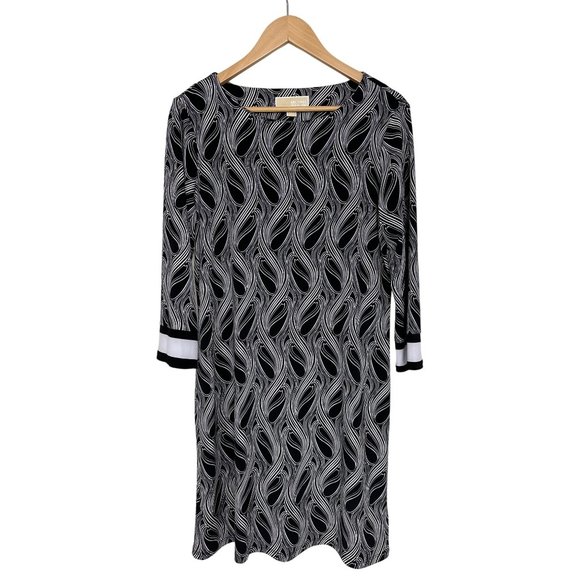 Size Large MICHAEL KORS BLACK & WHITE PAISLEY SHIFT DRESS Day/Evening All-Season - Picture 5 of 5